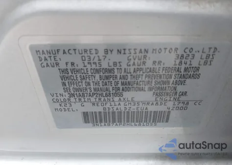 2017 Nissan Sentra Sv from USA, damaged, VIN 3N1AB7AP2HL681055